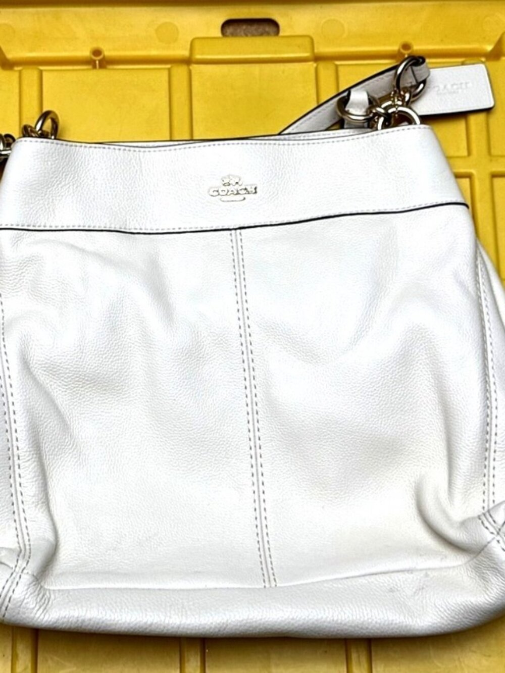 Coach White Leather Hobo Shoulder Bag Gold Hardware Used